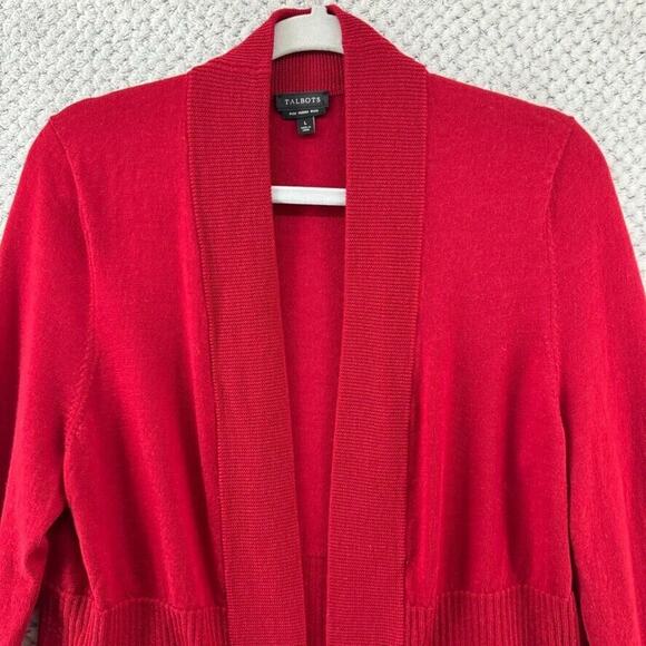 Talbots Sweater Womens L Red Knit Merino Wool Open Front Cardigan Long Sleeves - Picture 3 of 12